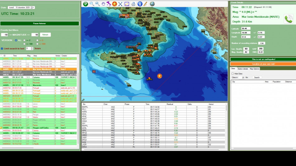 Terremoto 4.0 nel mar Ionio, rilevato da una stazione a 3,5 km di profondit&agrave;