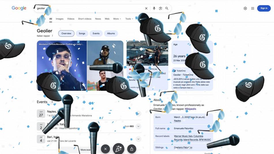 Geolier &egrave; il primo artista musicale italiano a cui Google dedica un Easter Egg