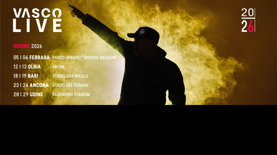 Vasco Rossi tour 2026 a Ferrara, Olbia, Bari, Ancona e Udine