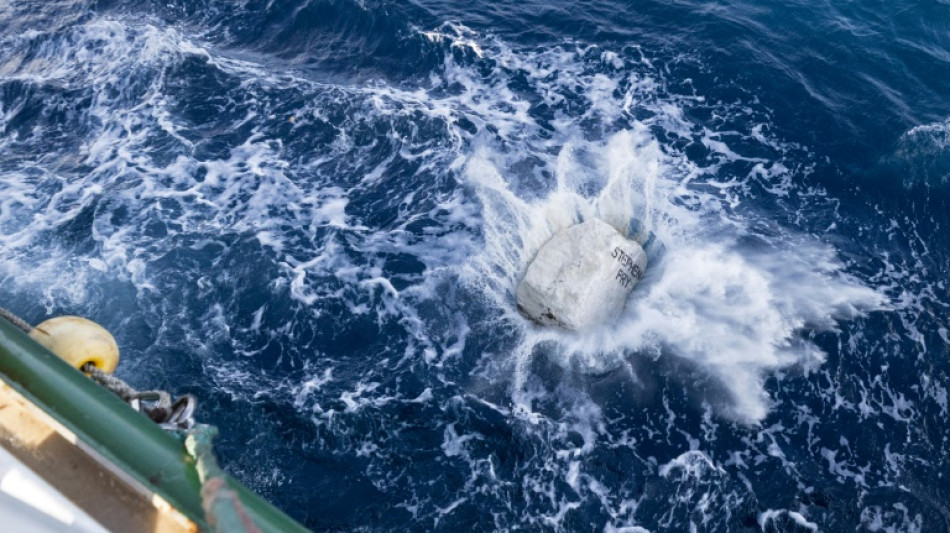 Contre une p&ecirc;che "destructrice", Greenpeace largue des blocs de pierre en mer dans la Manche